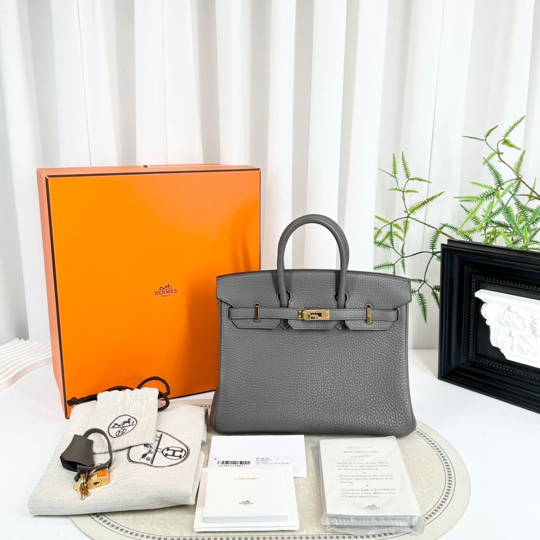 Hermes Togo Birkin 25 Gris Etain