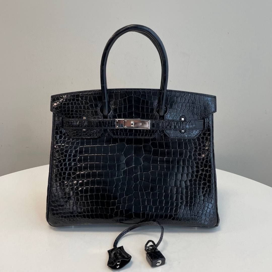 Hermes Birkin 30 Black Matte Alligator Palladium Hardware