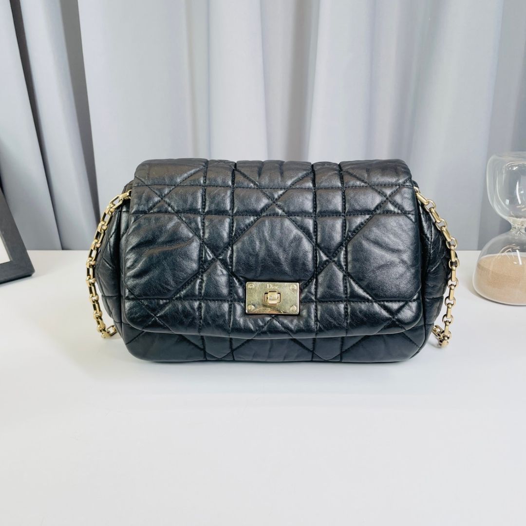 Dior Lambskin Cannage Milly La Foret Shoulder Bag Black