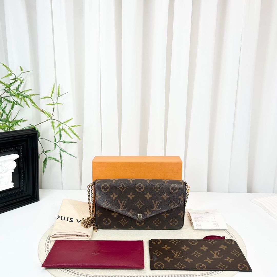 Louis Vuitton Monogram Felicie Pochette Chain Wallet Fuchsia