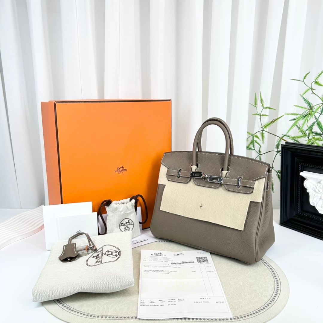 Hermes Birkin 25 Etoupe Togo Palladium Hardware