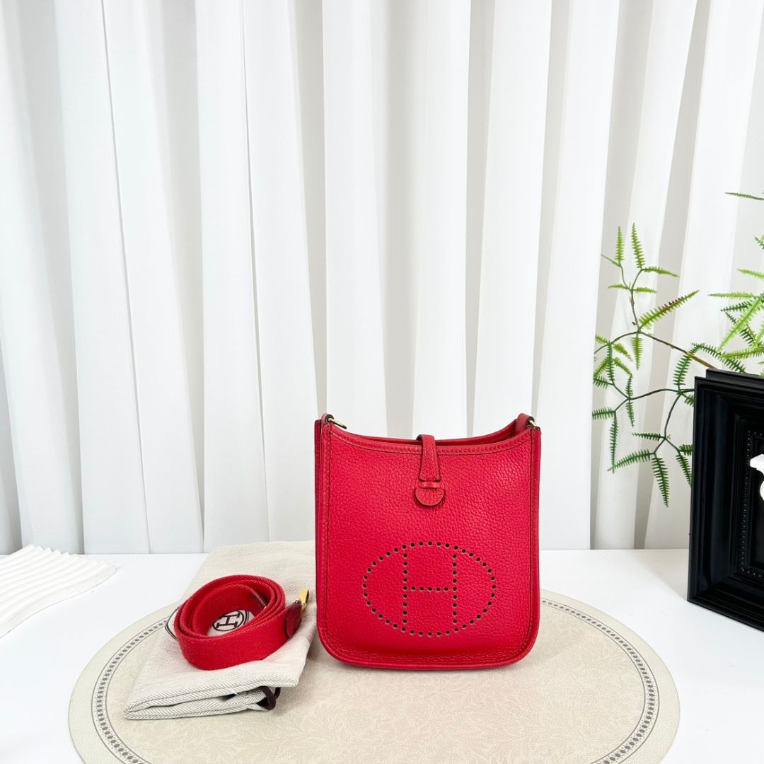Hermes Evelyne Mini Rouge Casque in Clemence Palladium Hardware